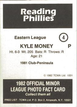 1982 TCMA Reading Phillies #4 Kyle Money Back