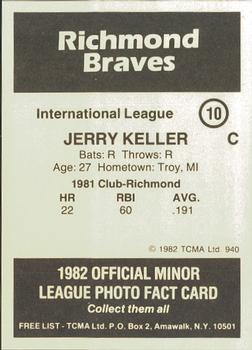 1982 TCMA Richmond Braves #10 Jerry Keller Back