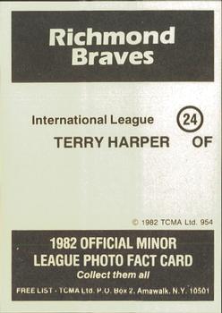 1982 TCMA Richmond Braves #24 Terry Harper Back