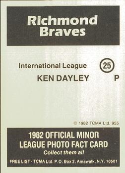 1982 TCMA Richmond Braves #25 Ken Dayley Back