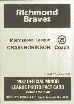 1982 TCMA Richmond Braves #29 Craig Robinson Back