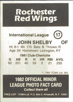 1982 TCMA Rochester Red Wings #17 John Shelby Back