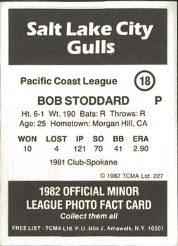 1982 TCMA Salt Lake City Gulls #18 Bob Stoddard Back