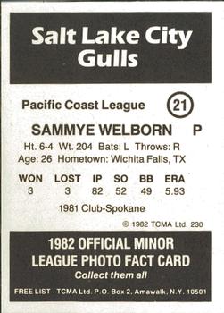 1982 TCMA Salt Lake City Gulls #21 Sammye Welborn Back