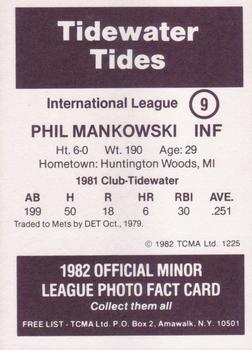 1982 TCMA Tidewater Tides #9 Phil Mankowski Back