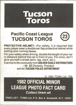 1982 TCMA Tucson Toros #23 James Hand Back