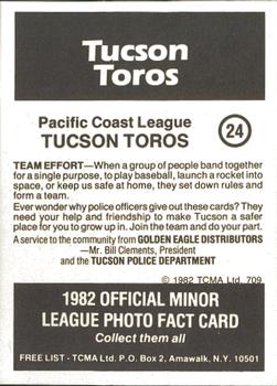 1982 TCMA Tucson Toros #24 Jim Johnson Back