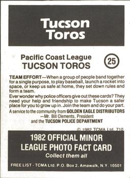 1982 TCMA Tucson Toros #25 Gary Tuck Back