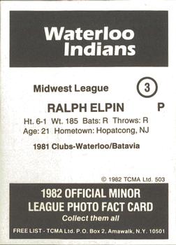 1982 TCMA Waterloo Indians #3 Ralph Elpin Back