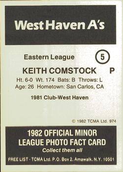 1982 TCMA West Haven A's #5 Keith Comstock Back