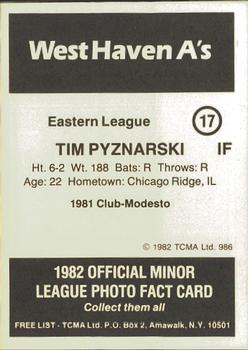 1982 TCMA West Haven A's #17 Tim Pyznarski Back