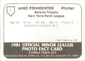 1981 TCMA Batavia Trojans #5 Mike Poindexter Back