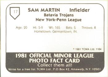 1981 TCMA Batavia Trojans #17 Sam Martin Back