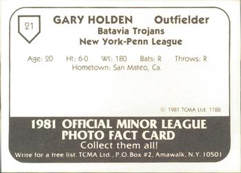 1981 TCMA Batavia Trojans #21 Gary Holden Back