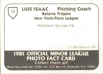 1981 TCMA Batavia Trojans #28 Luis Isaac Back