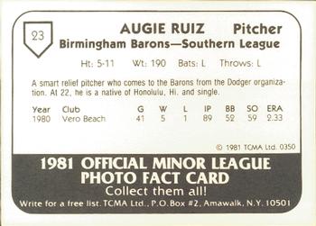 1981 TCMA Birmingham Barons #23 Augie Ruiz Back