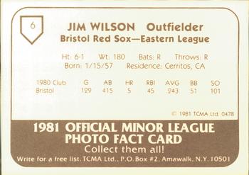 1981 TCMA Bristol Red Sox #6 Jim Wilson Back