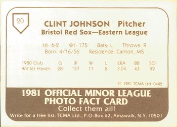 1981 TCMA Bristol Red Sox #20 Clint Johnson Back