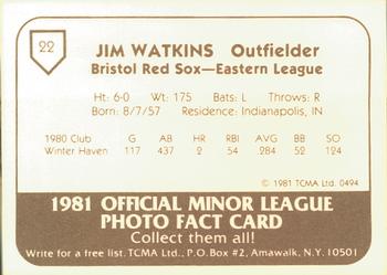 1981 TCMA Bristol Red Sox #22 Jim Watkins Back