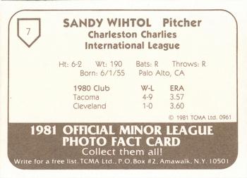 1981 TCMA Charleston Charlies #7 Sandy Wihtol Back