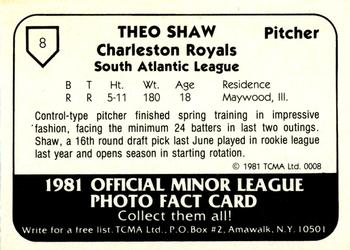 1981 TCMA Charleston Royals #8 Theo Shaw Back