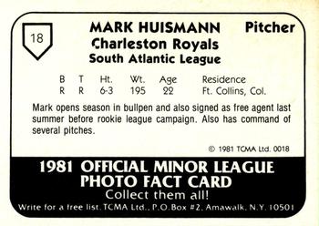 1981 TCMA Charleston Royals #18 Mark Huismann Back
