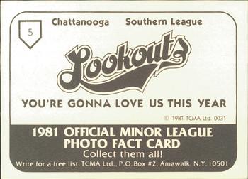 1981 TCMA Chattanooga Lookouts #5 Steve Narleski Back