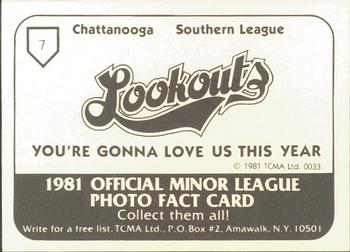 1981 TCMA Chattanooga Lookouts #7 Jack Nuismer Back