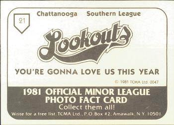 1981 TCMA Chattanooga Lookouts #21 Larry White Back