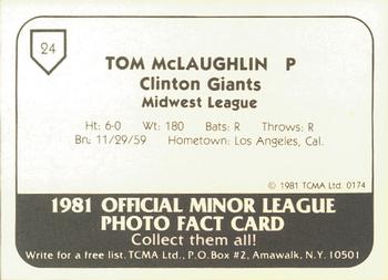 1981 TCMA Clinton Giants #24 Tom McLaughlin Back