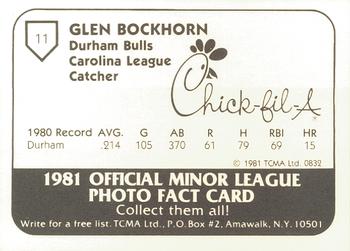 1981 TCMA Durham Bulls #11 Glen Bockhorn Back