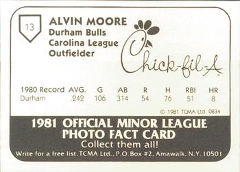 1981 TCMA Durham Bulls #13 Alvin Moore Back