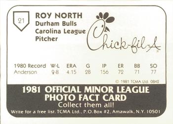1981 TCMA Durham Bulls #21 Roy North Back