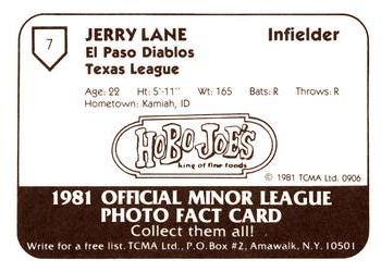 1981 TCMA El Paso Diablos #7 Jerry Lane Back