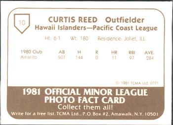 1981 TCMA Hawaii Islanders #10 Curtis Reed Back