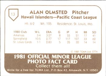 1981 TCMA Hawaii Islanders #13 Alan Olmsted Back