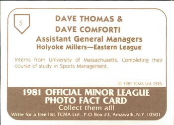1981 TCMA Holyoke Millers #5 Dave Thomas / Dave Comforti Back