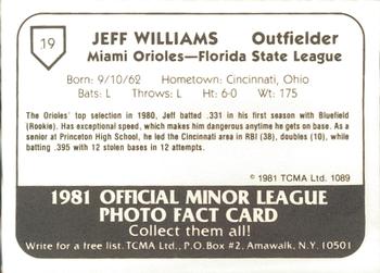 1981 TCMA Miami Orioles #19 Jeff Williams Back