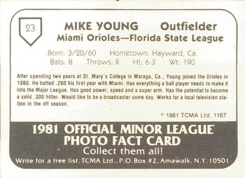 1981 TCMA Miami Orioles #23 Mike Young Back