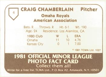 1981 TCMA Omaha Royals #4 Craig Chamberlain Back