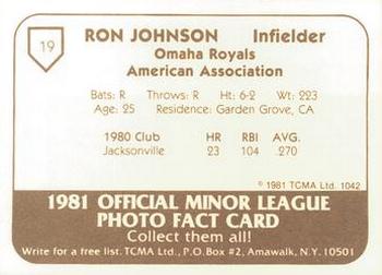 1981 TCMA Omaha Royals #19 Ron Johnson Back
