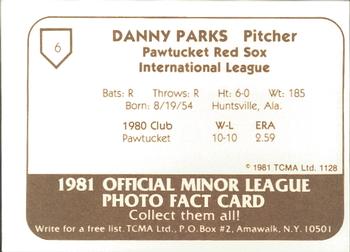 1981 TCMA Pawtucket Red Sox #6 Danny Parks Back