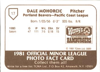 1981 TCMA Portland Beavers #17 Dale Mohorcic Back