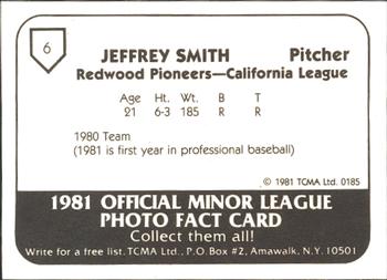 1981 TCMA Redwood Pioneers #6 Jeff Smith Back