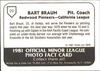 1981 TCMA Redwood Pioneers #29 Barton Braun Back