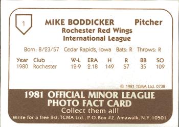 1981 TCMA Rochester Red Wings #1 Mike Boddicker Back