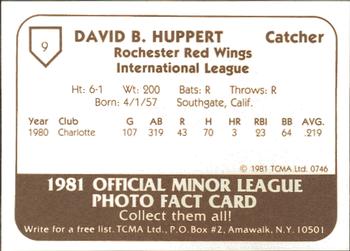 1981 TCMA Rochester Red Wings #9 Dave Huppert Back