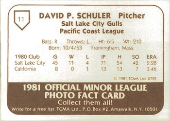 1981 TCMA Salt Lake City Gulls #11 Dave Schuler Back