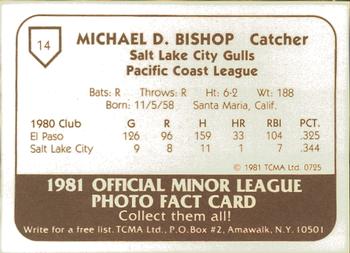 1981 TCMA Salt Lake City Gulls #14 Mike Bishop Back