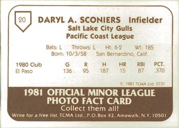 1981 TCMA Salt Lake City Gulls #20 Daryl Sconiers Back